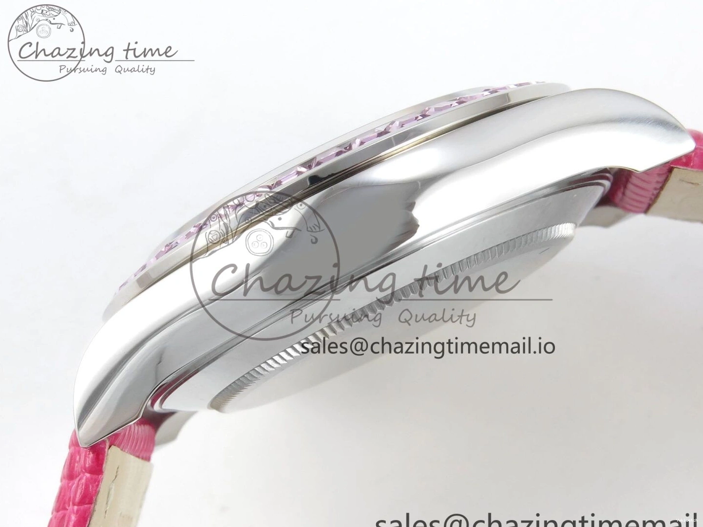 MPF Pink Daytona Bezel Dial Leather on Diamonds Modded 40mm SA4801 Custom Strap Pink 0513